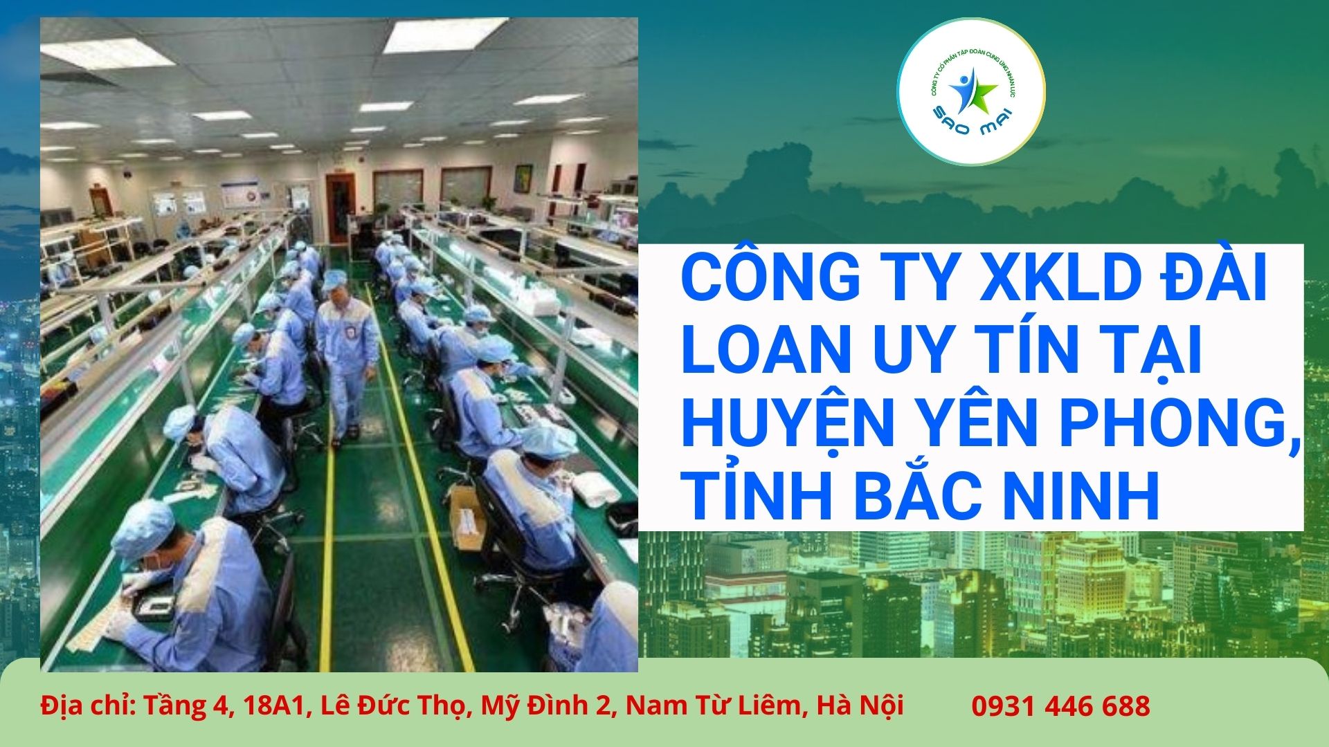 Công ty xuất khẩu lao động Đài Loan uy tín, chi phí thấp tại huyện YÊN PHONG, tỉnh BẮC NINH