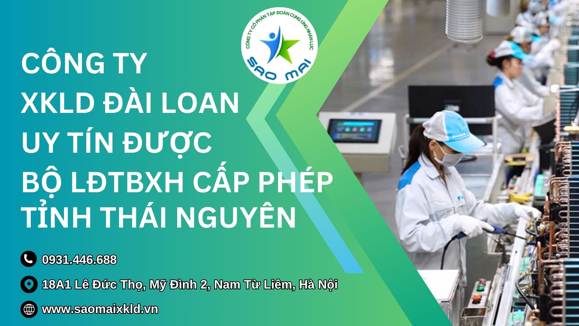 Công ty xuất khẩu lao động ĐÀI LOAN uy tín được Bộ Lao động Thương binh và Xã hội cấp phép tuyển dụng và đưa người lao động đi làm việc ở nước ngoài tỉnh THÁI NGUYÊN