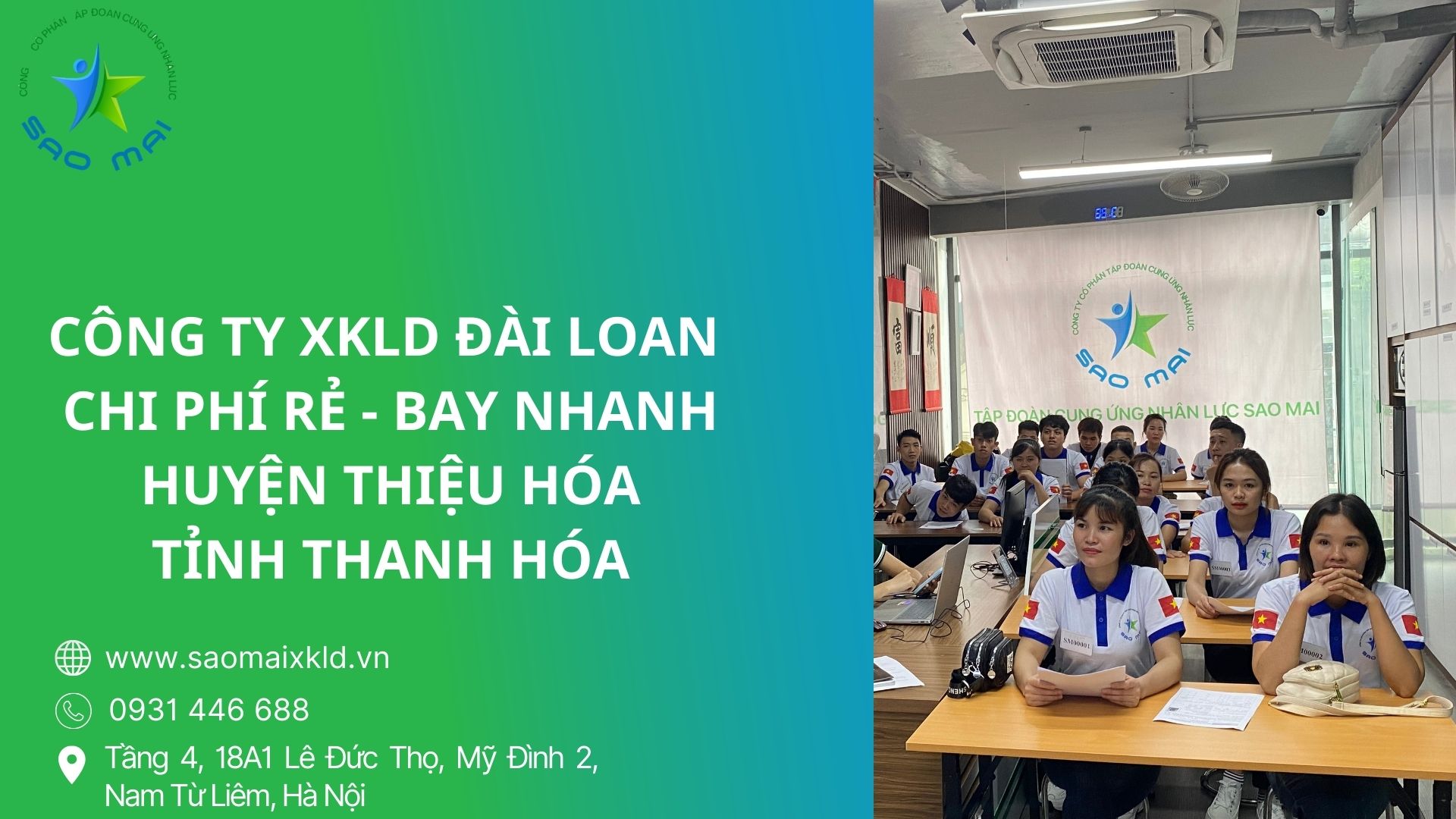 Xuất khẩu lao động Đài Loan uy tín, phí rẻ với các đơn hàng tốt nhất tại huyện THIỆU HÓA, tỉnh THANH HÓA