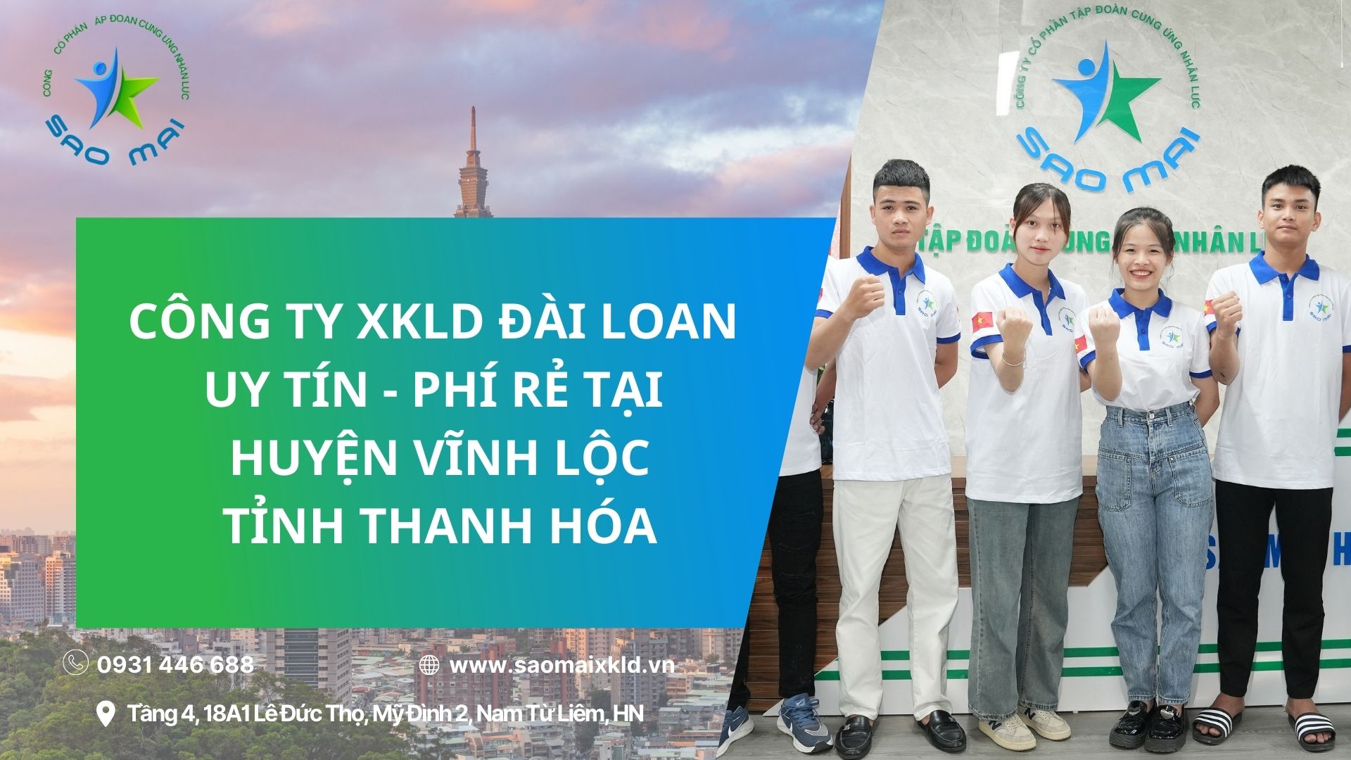 Xuất khẩu lao động Đài Loan uy tín, phí rẻ với các đơn hàng tốt nhất tại huyện Vĩnh Lộc, tỉnh Thanh Hóa