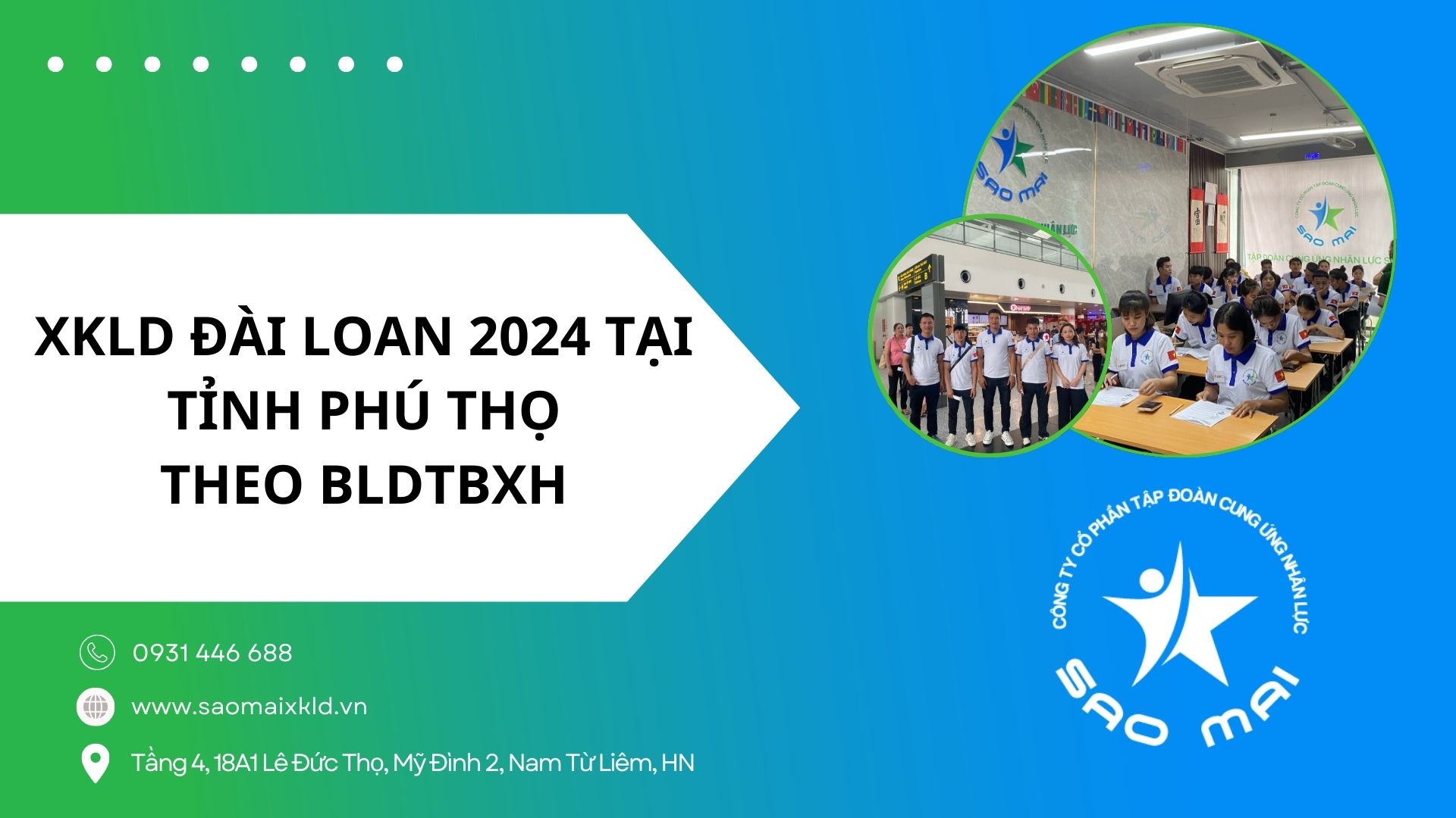 Xuất khẩu lao động Đài Loan UY TÍN, BAY NHANH tại tỉnh PHÚ THỌ theo bldtbxh