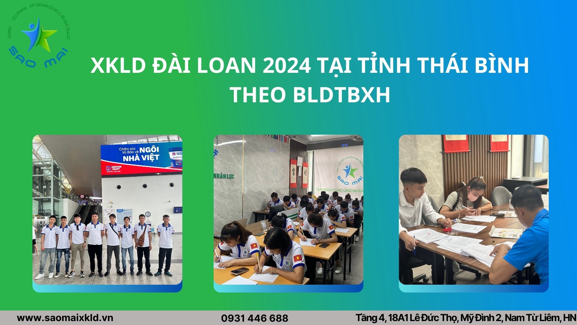 Xuất khẩu lao động Đài Loan 2024 UY TÍN, BAY NHANH tại tỉnh THÁI BÌNH theo bldtbxh