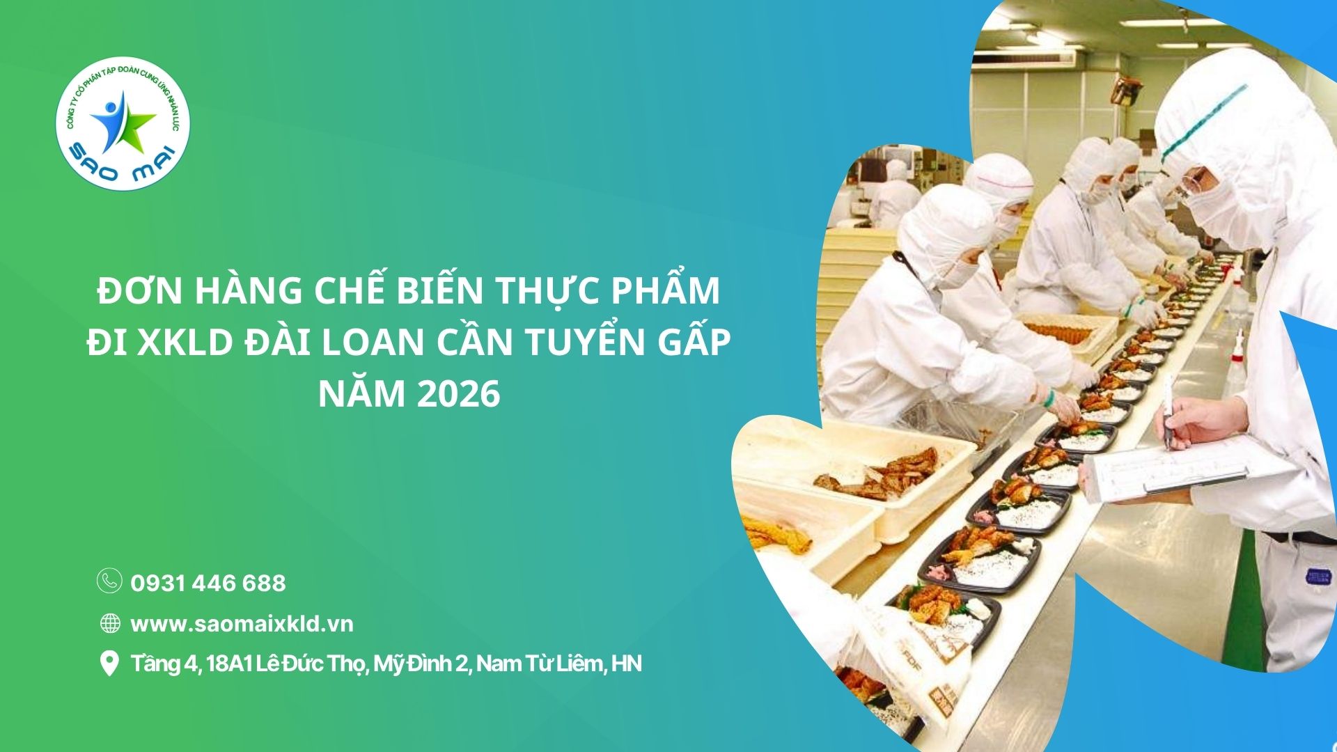 Đơn hàng chế biến thực phẩm đi xuất khẩu lao động Đài Loan cần tuyển gấp năm 2026