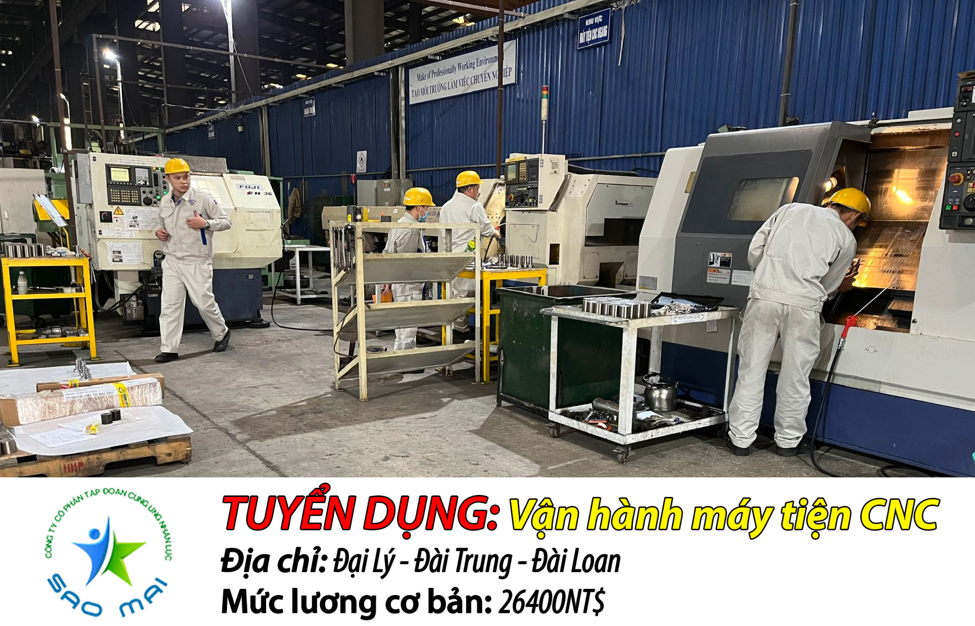Đơn hàng CƠ KHÍ chuyên thao tác máy TIỆN CNC tại Đài Trung - Đài Loan với chi phí thấp và thời gian bay nhanh