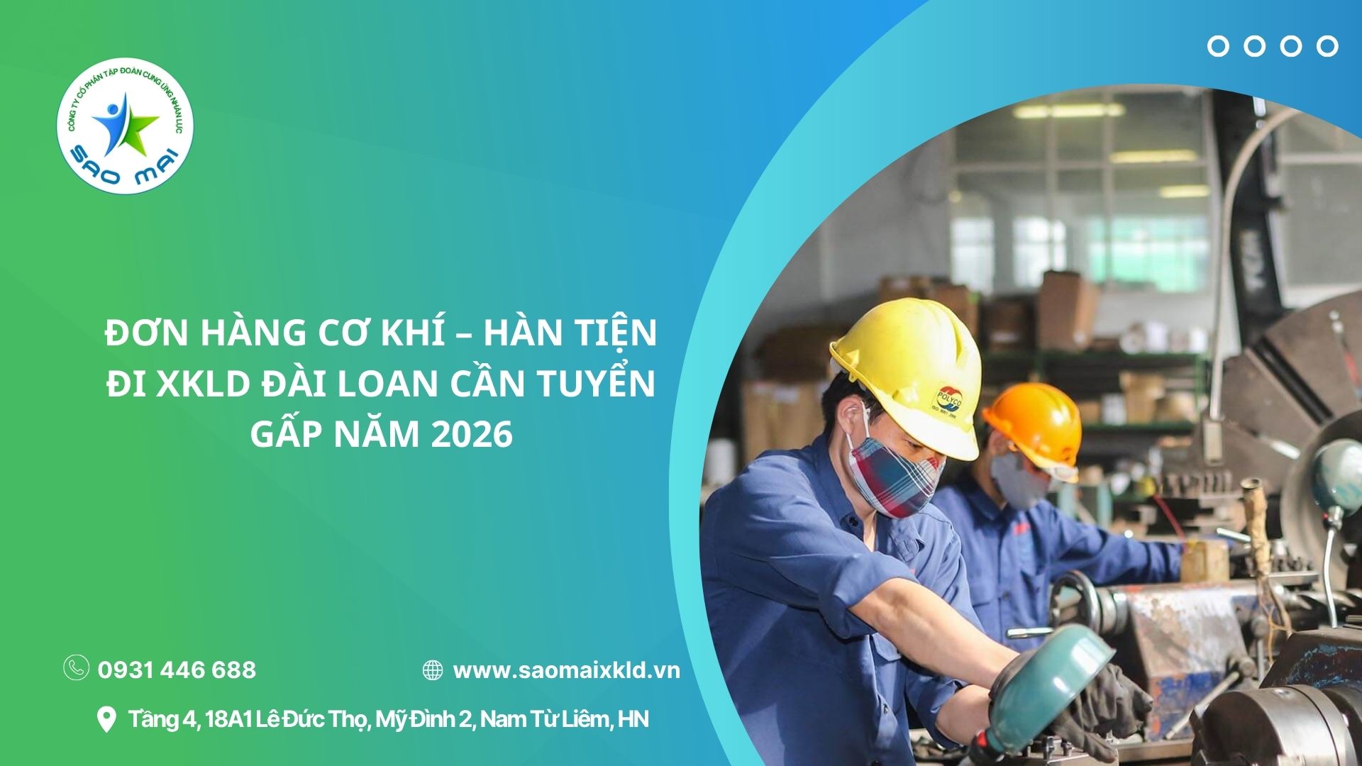 Đơn hàng cơ khí đi xuất khẩu lao động Đài Loan cần tuyển gấp năm 2026