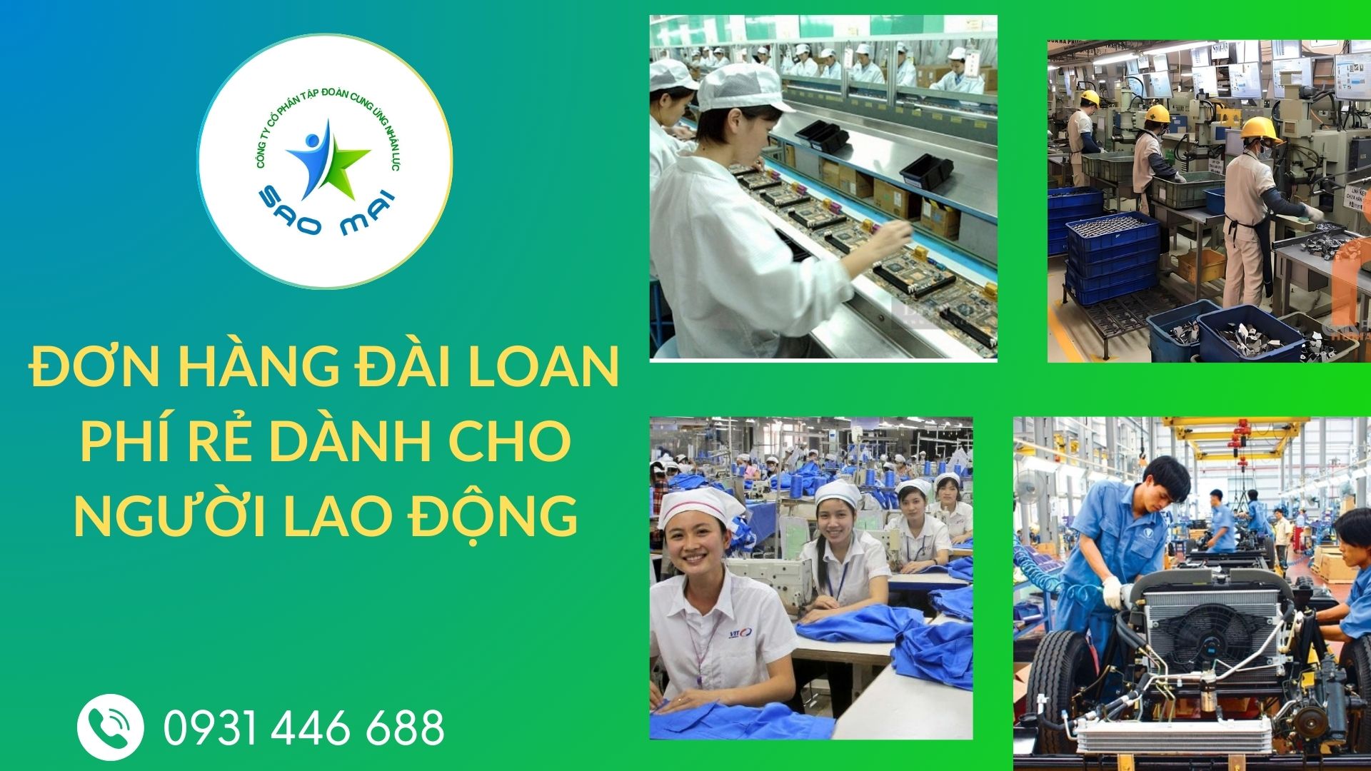 Đơn hàng Đài Loan PHÍ RẺ người lao động NÊN CHỌN khi đi XKLD Đài Loan