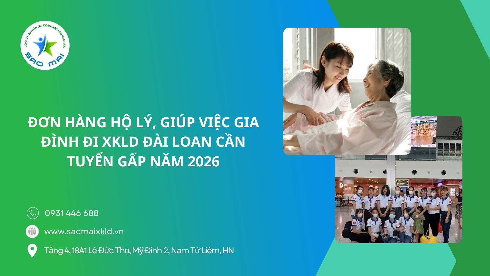 Đơn hàng hộ lý, giúp việc gia đình đi xuất khẩu lao động Đài Loan cần tuyển gấp năm 2026