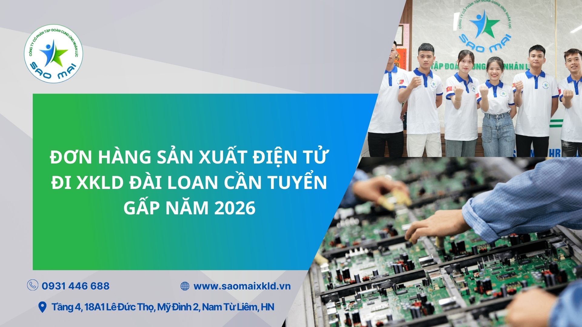 Đơn hàng điện tử đi xuất khẩu lao động Đài Loan cần tuyển gấp năm 2026