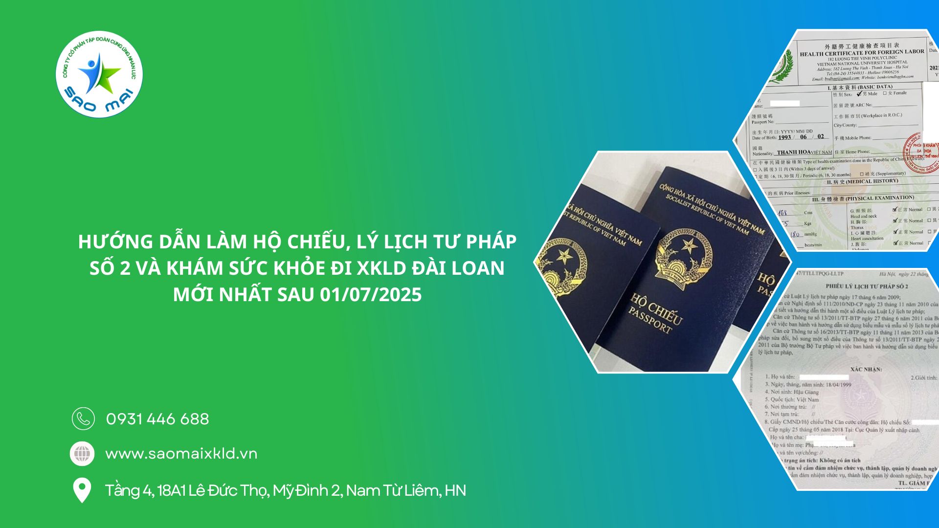 Hướng dẫn làm hộ chiếu, lý lịch tư pháp số 2 và khám sức khỏe đi xuất khẩu lao động Đài Loan mới nhất sau 01/07/2025