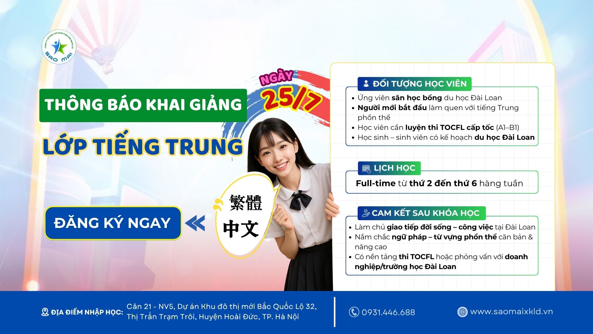 KHAI GIẢNG LỚP TIẾNG TRUNG CHO NGƯỜI ĐI DU HỌC & XKLD ĐÀI LOAN (THÁNG 7.2025)