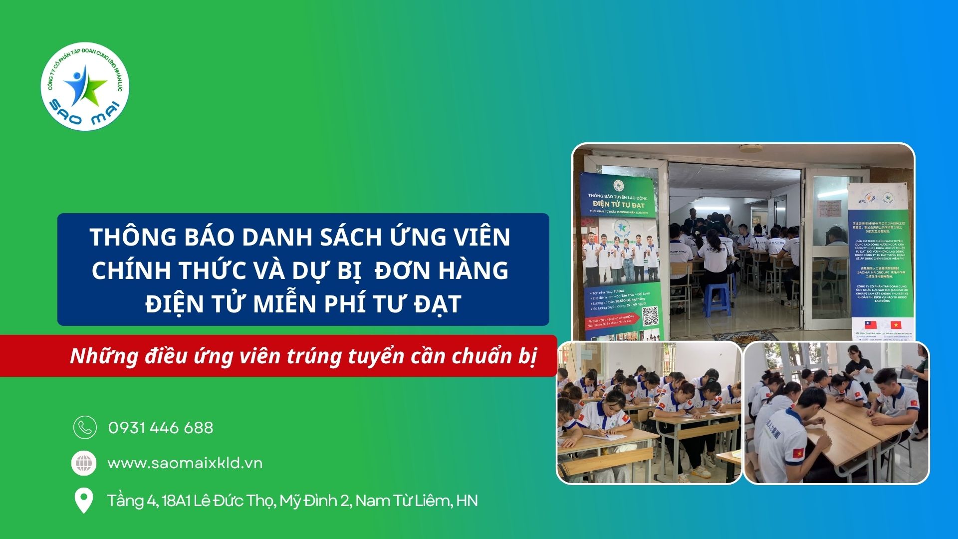 Thông báo danh sách ứng viên trúng tuyển chính thức và dự bị đơn hàng miễn phí điện tử Tư Đạt – Đài Loan và những điều ứng viên cần chuẩn bị