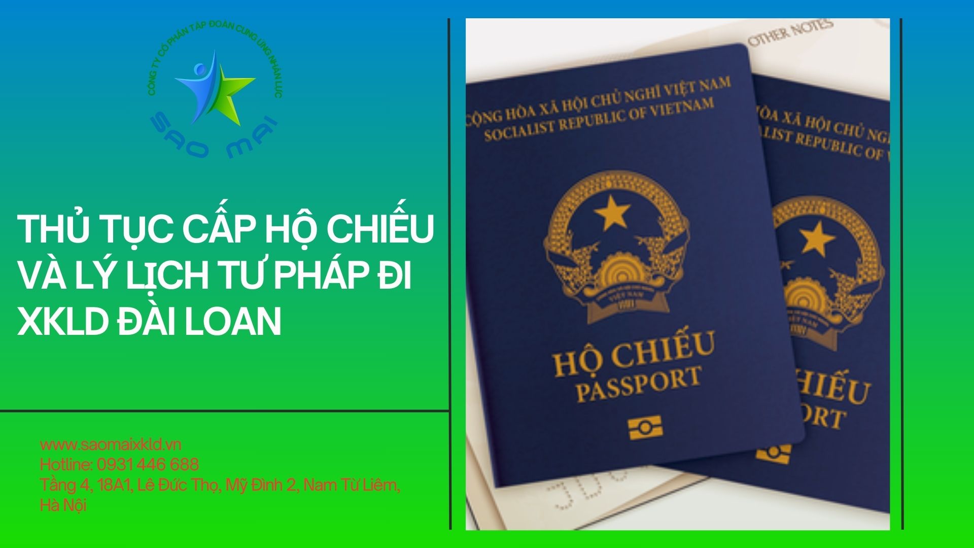 THỦ TỤC xin cấp LÝ LỊCH TƯ PHÁP và HỘ CHIẾU đi XKLD Đài Loan chi tiết cho người lao động