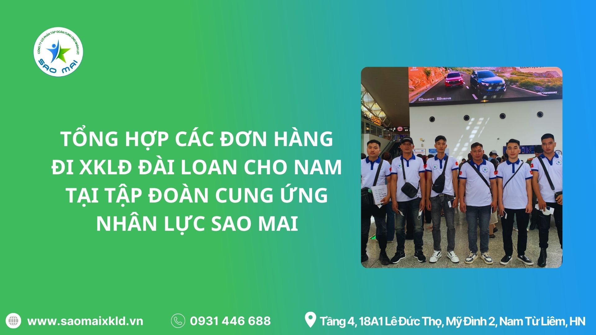 Tổng hợp các đơn hàng đi XKLĐ Đài Loan cho NAM tại Tập đoàn Cung Ứng Nhân Lực Sao Mai. Công ty XKLD Đài Loan uy tín theo Bộ Lao Động - Thương Binh và Xã Hội