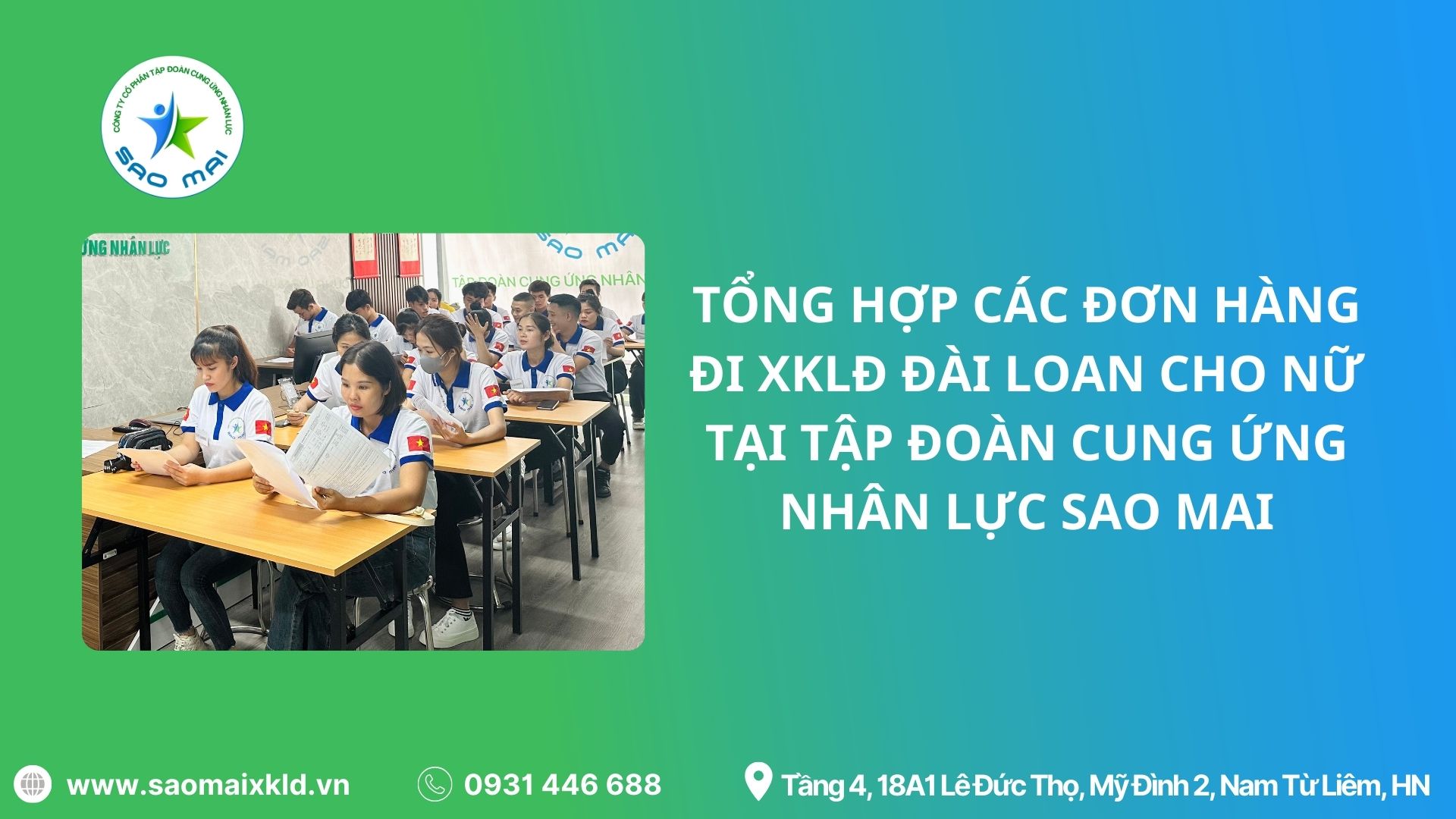 Tổng hợp các đơn hàng đi XKLĐ Đài Loan cho NỮ tại Tập đoàn Cung Ứng Nhân Lực Sao Mai