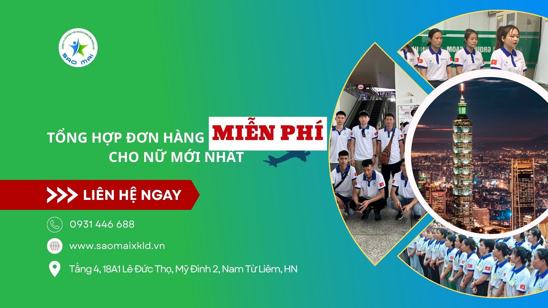Tổng hợp các đơn hàng MIỄN PHÍ cho nữ đi xuất khẩu lao động Đài Loan mới nhất