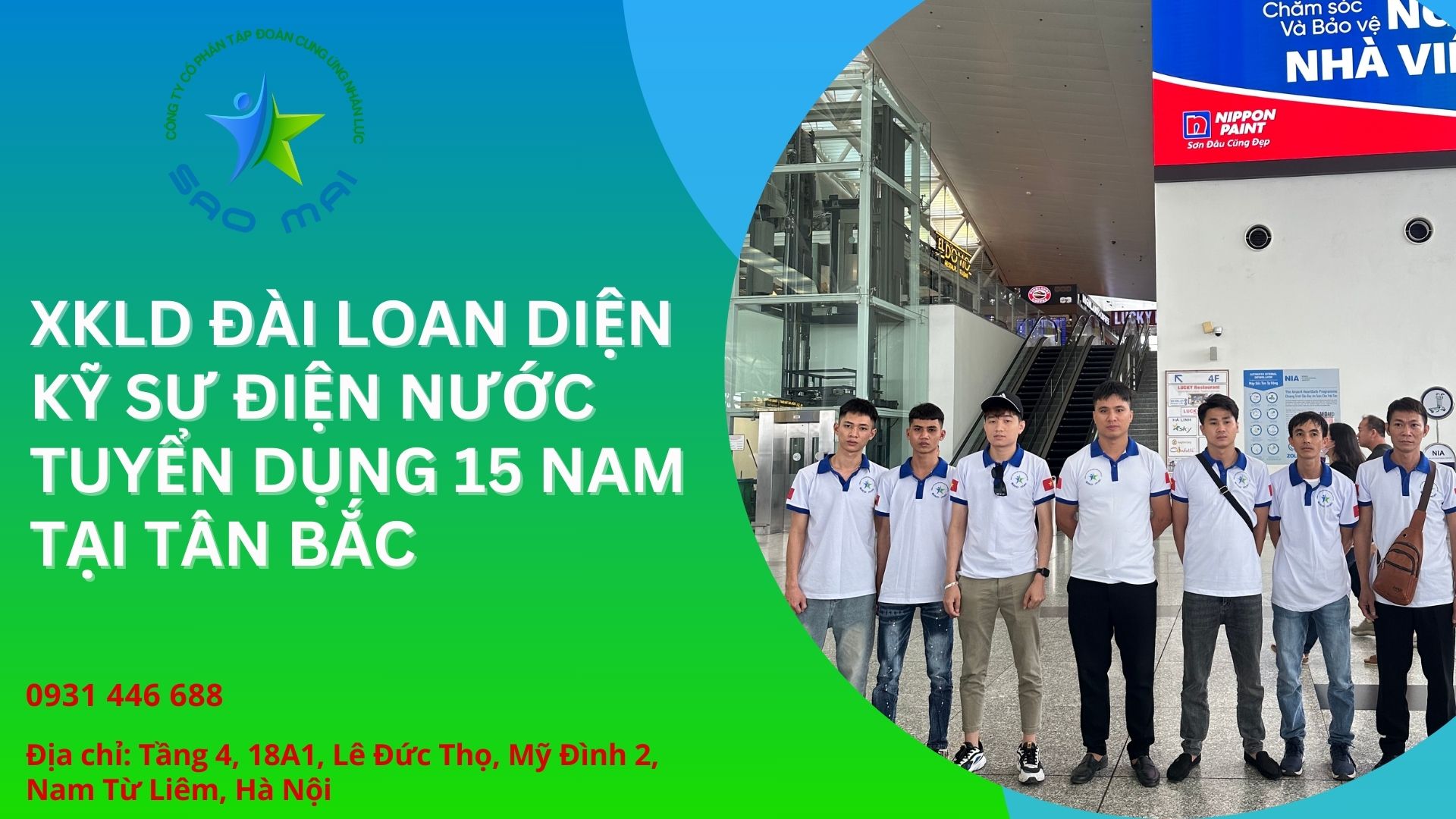 XKLD Đài Loan đơn hàng KỸ SƯ ĐIỆN NƯỚC cho NAM tại ĐÀI BẮC