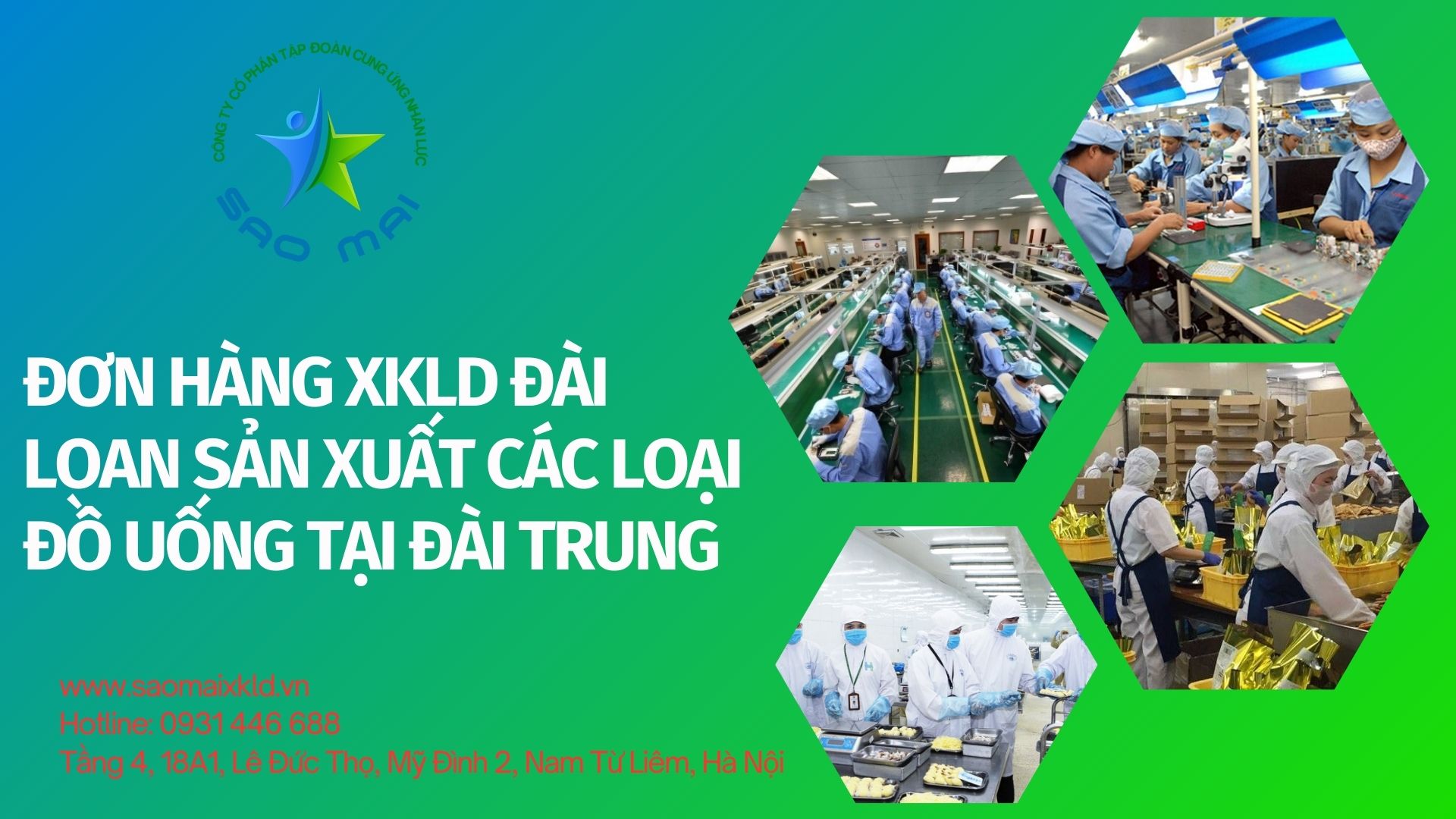XKLD Đài Loan đơn hàng SẢN XUẤT CÁC LOẠI ĐỒ UỐNG tuyển dụng 2 NAM làm việc tại ĐÀI TRUNG
