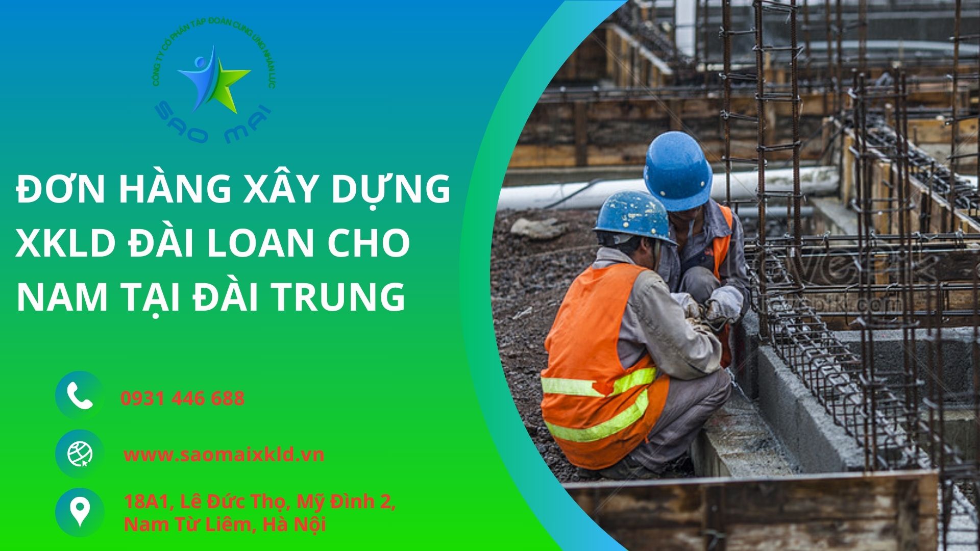 XKLD ĐÀI LOAN ĐƠN HÀNG XÂY DỰNG tuyển dụng Nam lao động làm việc tại ĐÀI TRUNG