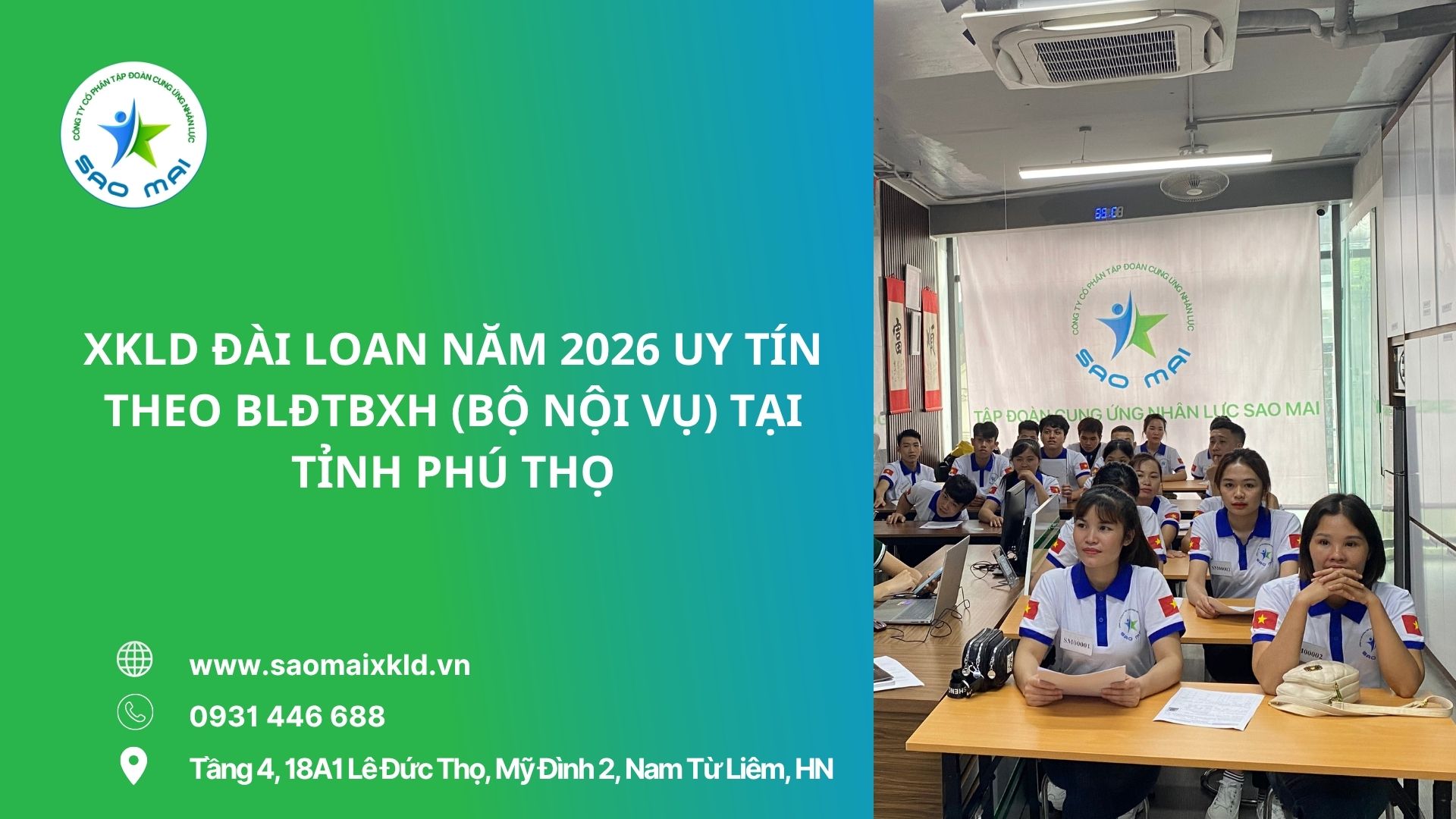 XKLD ĐÀI LOAN năm 2026 uy tín theo Bộ Nội Vụ (Bộ Lao động - Thương binh Xã hội) tại Phú Thọ