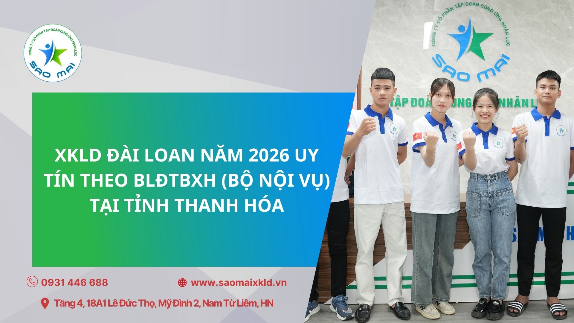 XKLD ĐÀI LOAN năm 2026 uy tín theo Bộ Nội Vụ (Bộ Lao động - Thương binh Xã hội) tại Thanh Hóa