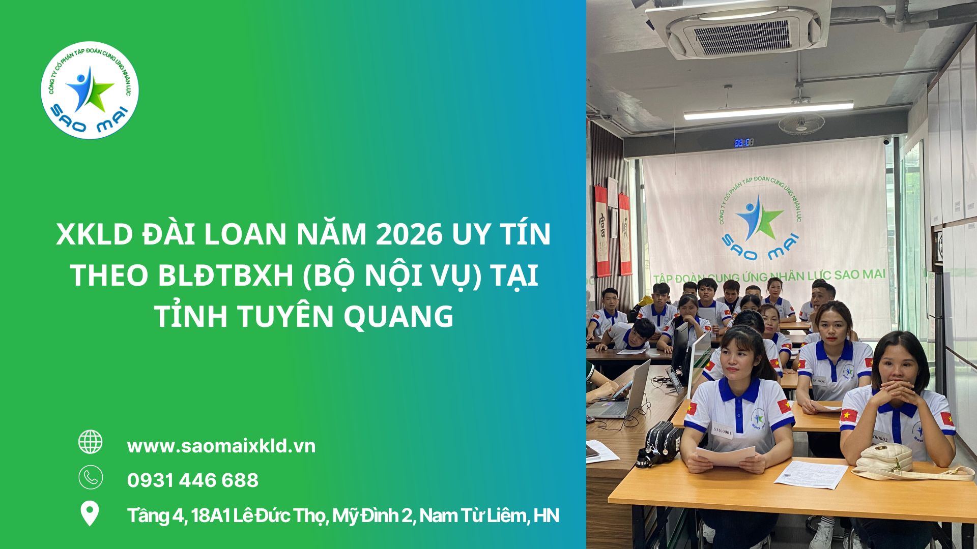 XKLD ĐÀI LOAN năm 2026 uy tín theo Bộ Nội Vụ (Bộ Lao động - Thương binh Xã hội) tại Tuyên Quang