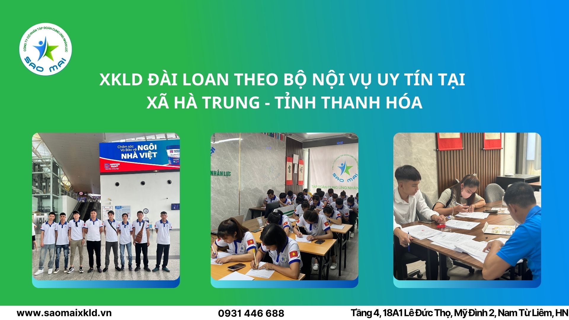 XKLD Đài Loan giấy phép do BLĐTBXH (Bộ Nội vụ) cấp uy tín tại xã Hà Trung - tỉnh Thanh Hóa