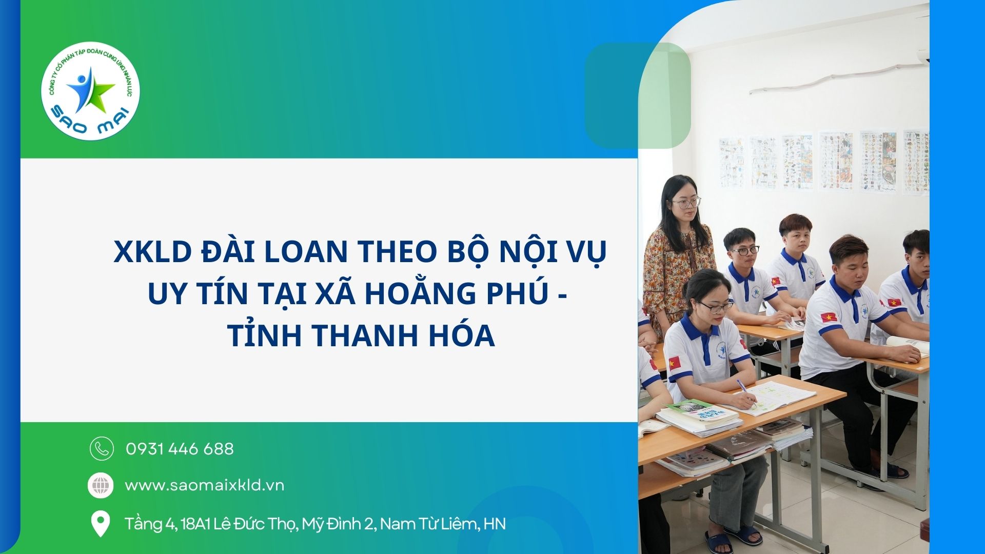 XKLD Đài Loan giấy phép do BLĐTBXH (Bộ Nội vụ) cấp uy tín tại xã Hoằng Phú - tỉnh Thanh Hóa
