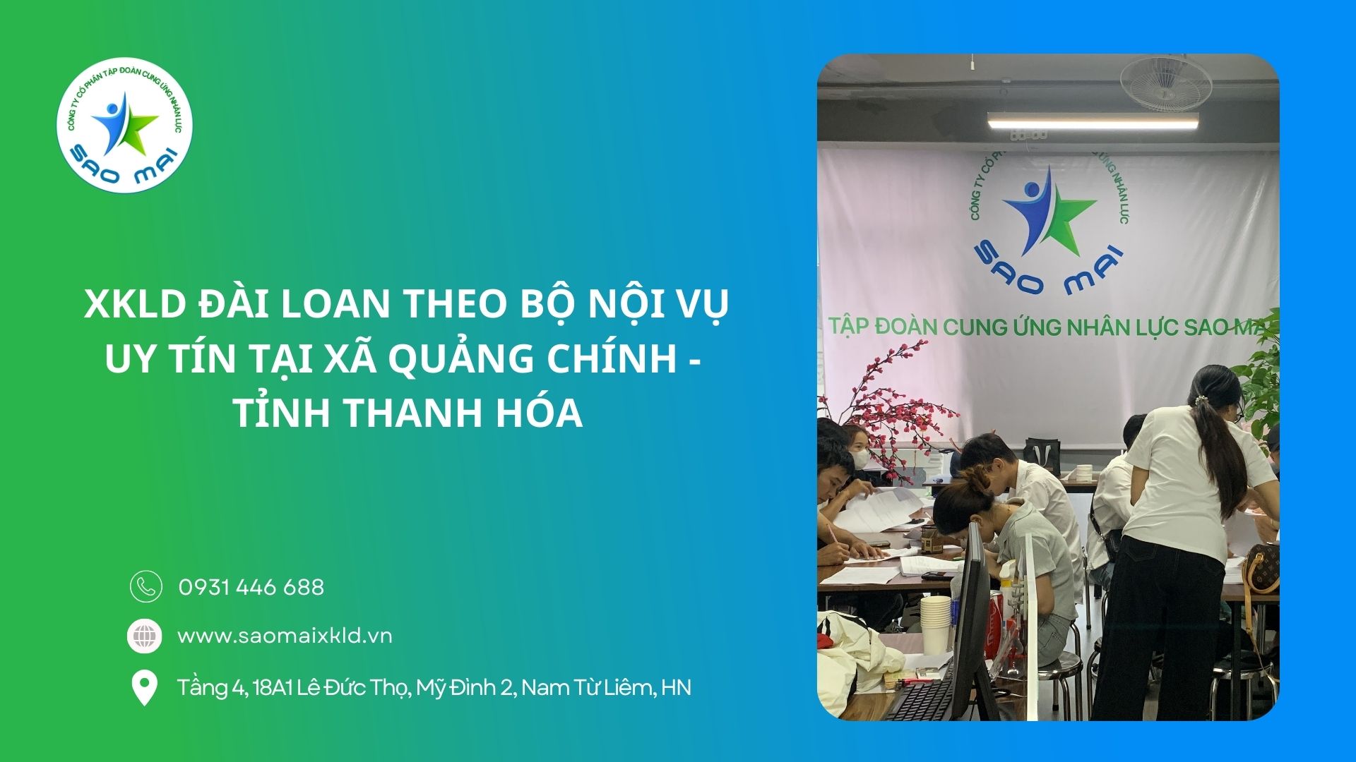 XKLD Đài Loan giấy phép do BLĐTBXH (Bộ Nội vụ) cấp uy tín tại xã Quảng Chính - tỉnh Thanh Hóa