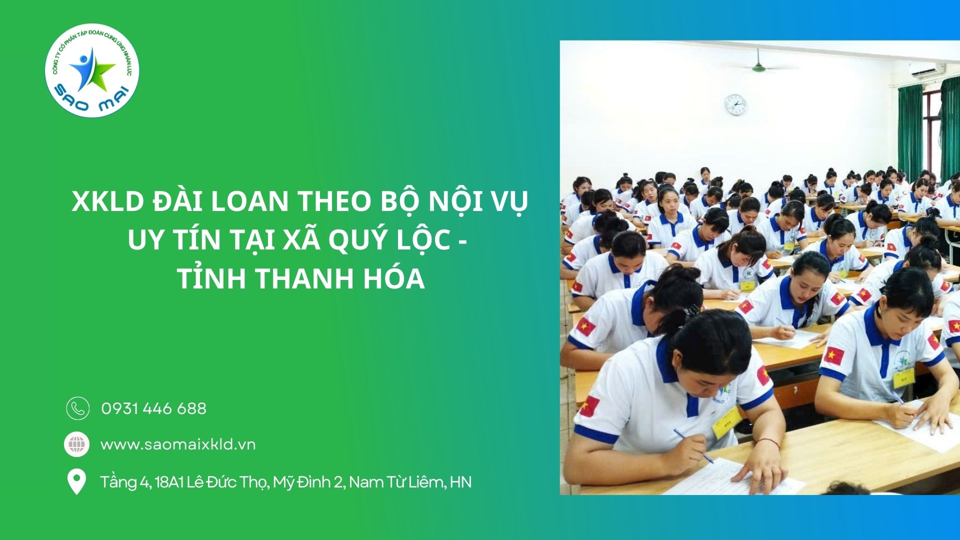 XKLD Đài Loan giấy phép do BLĐTBXH (Bộ Nội vụ) cấp uy tín tại xã Quý Lộc - tỉnh Thanh Hóa