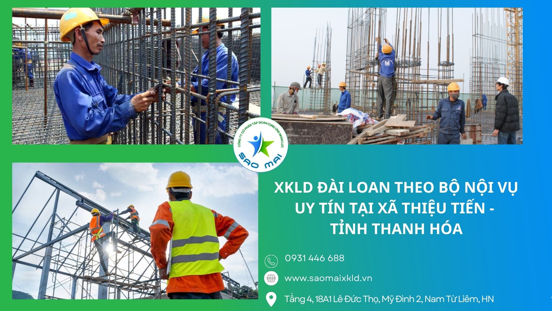 XKLD Đài Loan giấy phép do BLĐTBXH (Bộ Nội vụ) cấp uy tín tại xã Thiệu Tiến - tỉnh Thanh Hóa