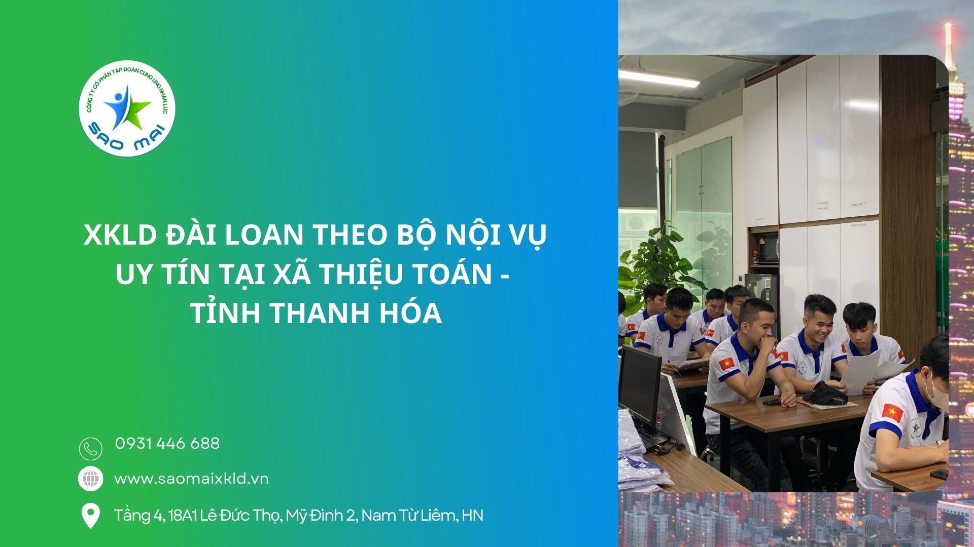 XKLD Đài Loan giấy phép do BLĐTBXH (Bộ Nội vụ) cấp uy tín tại xã Thiệu Toán - tỉnh Thanh Hóa