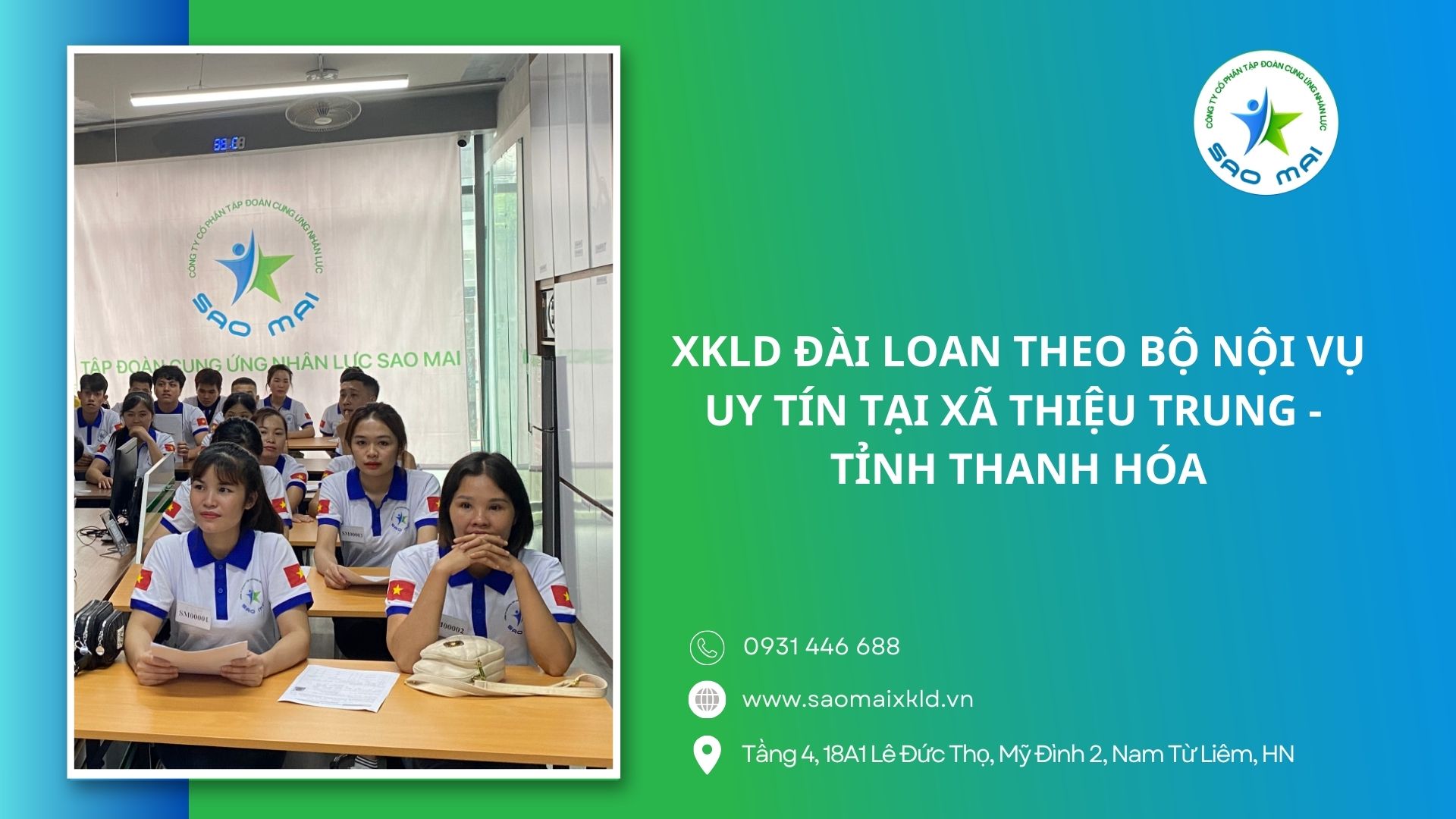 XKLD Đài Loan giấy phép do BLĐTBXH (Bộ Nội vụ) cấp uy tín tại xã Thiệu Trung - tỉnh Thanh Hóa