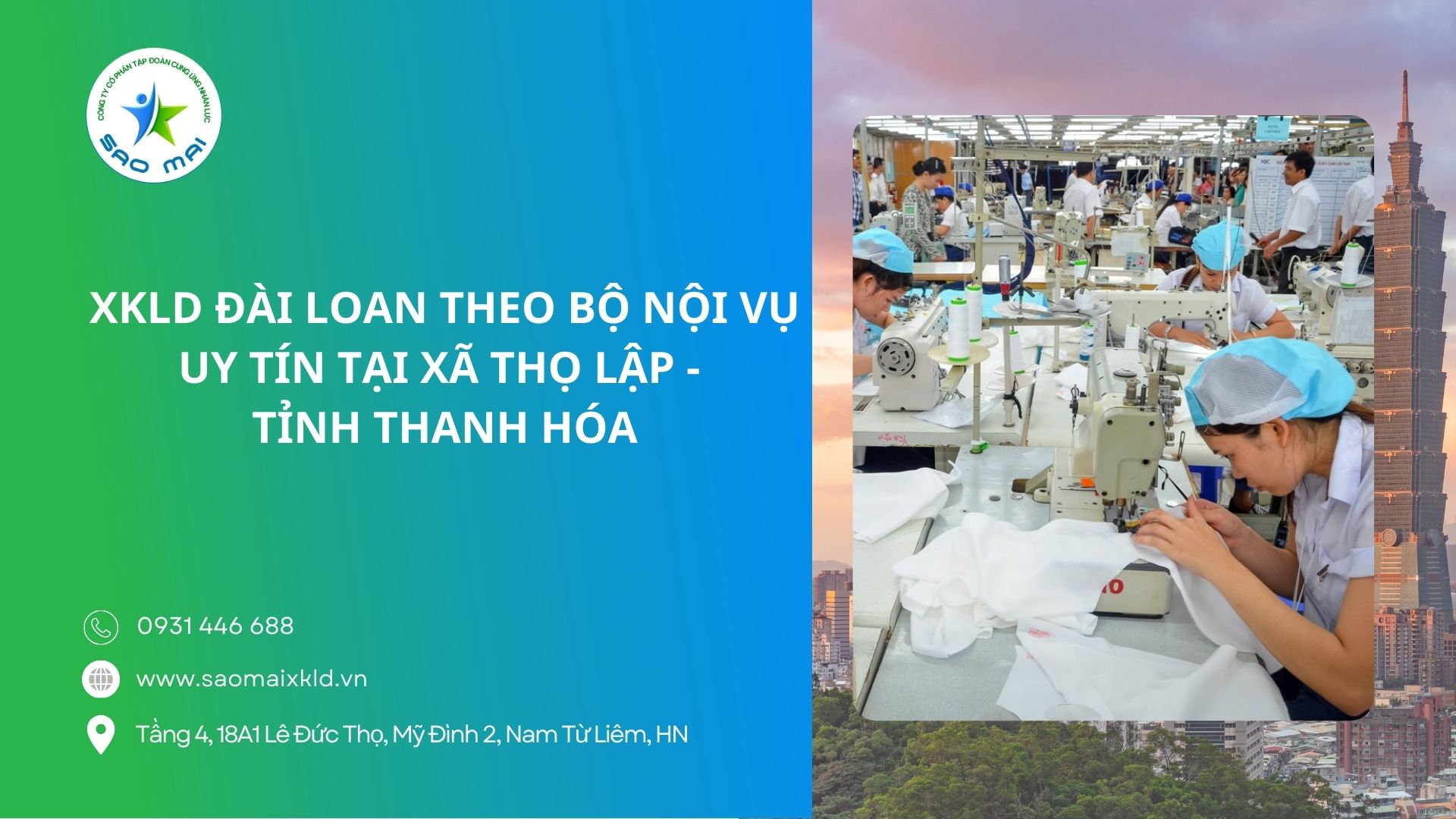 XKLD Đài Loan giấy phép do BLĐTBXH (Bộ Nội vụ) cấp uy tín tại xã Thọ Lập - tỉnh Thanh Hóa