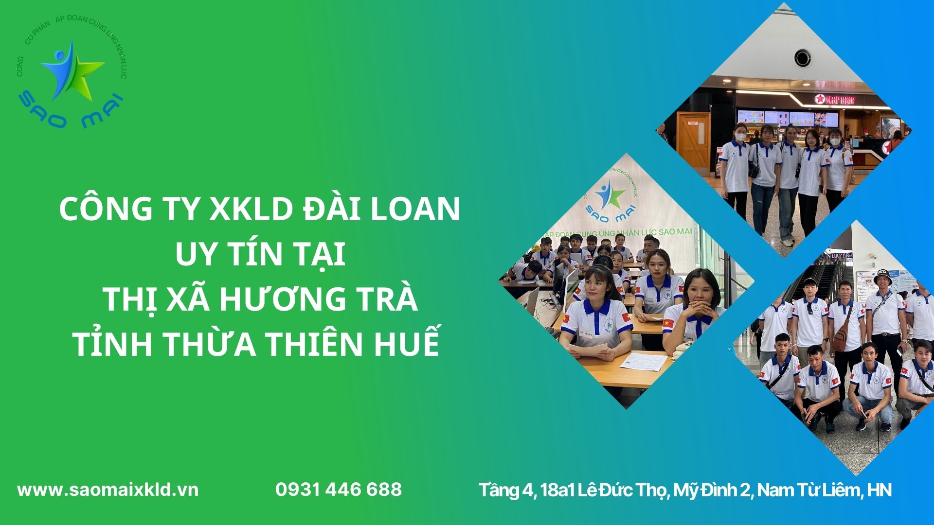 XKLĐ ĐÀI LOAN tại thị xã Hương Trà tỉnh Thừa Thiên Huế với CHI PHÍ RẺ và THỜI GIAN BAY NHANH chỉ 4-6 TUẦN sau khi ĐỖ ĐƠN HÀNG