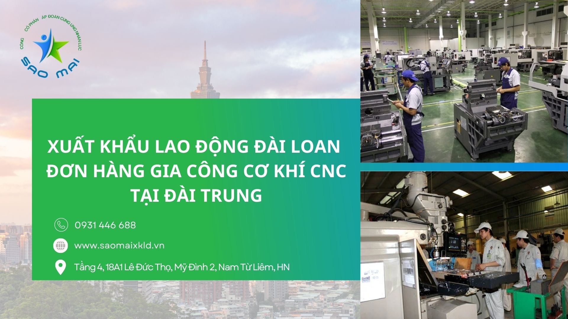 Xuất khẩu lao động Đài Loan - Đơn hàng gia công cơ khí CNC tại Đài Trung