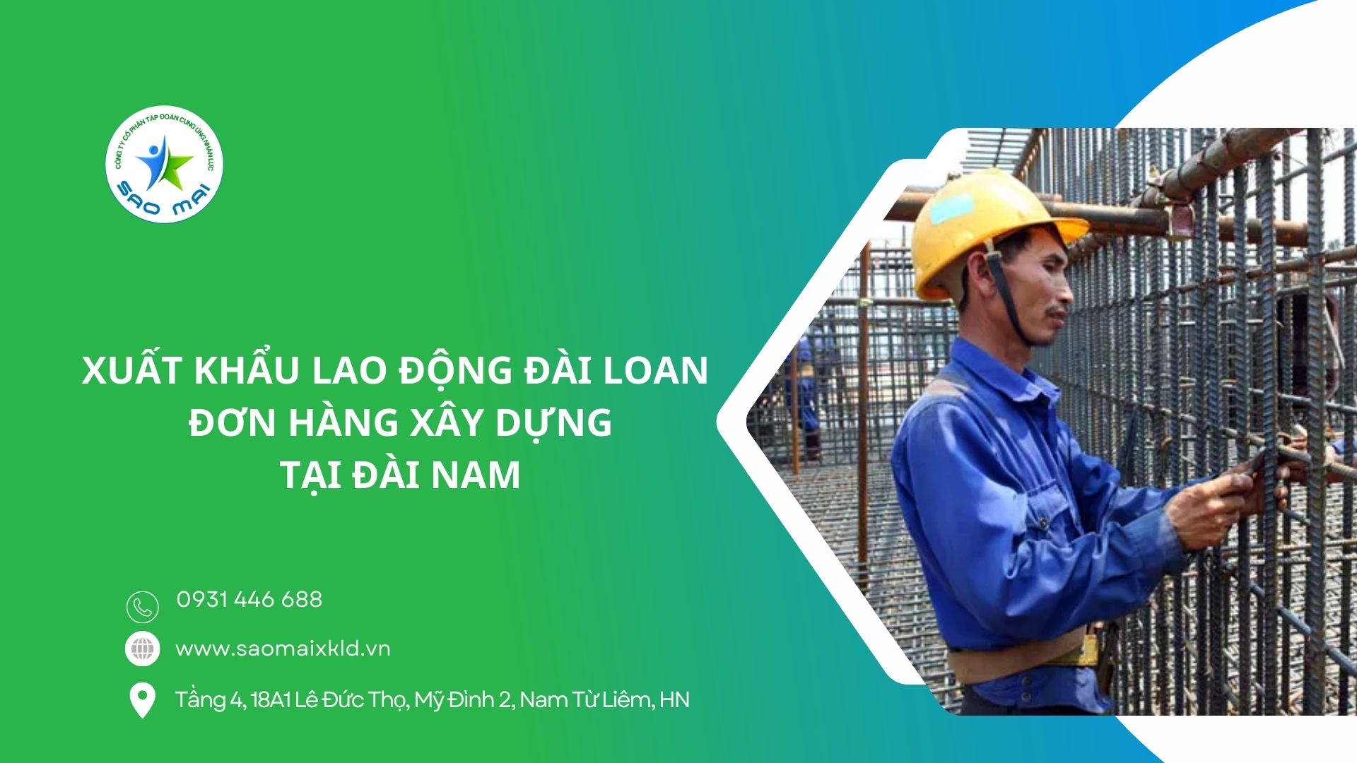 Xuất khẩu lao động Đài Loan Đơn hàng xây dựng Đài Nam thu nhập CAO, xuất cảnh NHANH