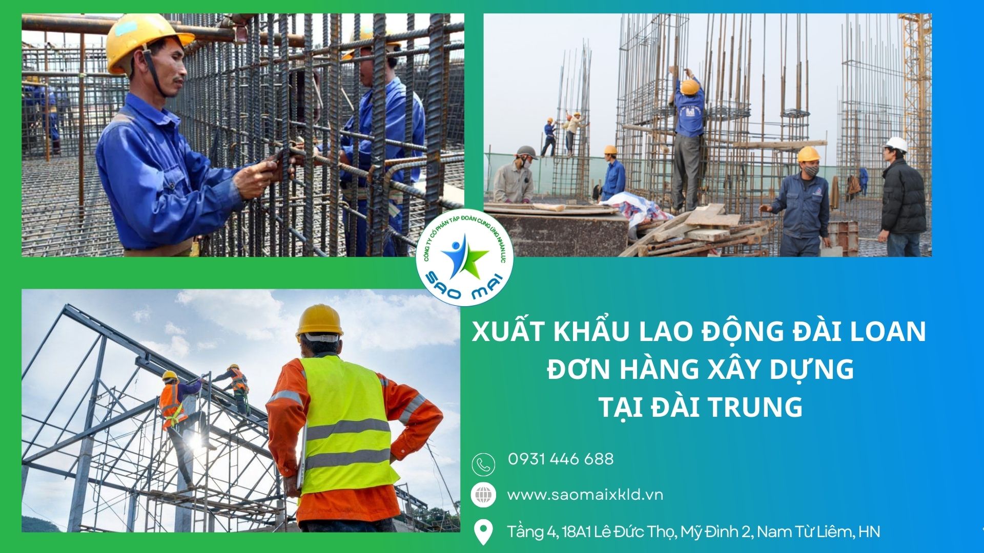 Xuất khẩu lao động Đài Loan Đơn hàng xây dựng Đài Trung thu nhập CAO, xuất cảnh NHANH